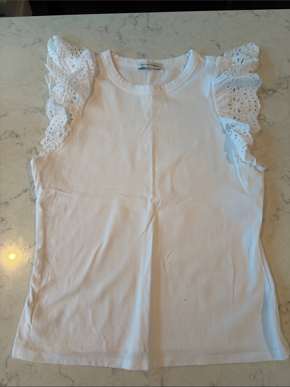 Free Assembly Eyelet Ruffle Sleeve White Tank Top